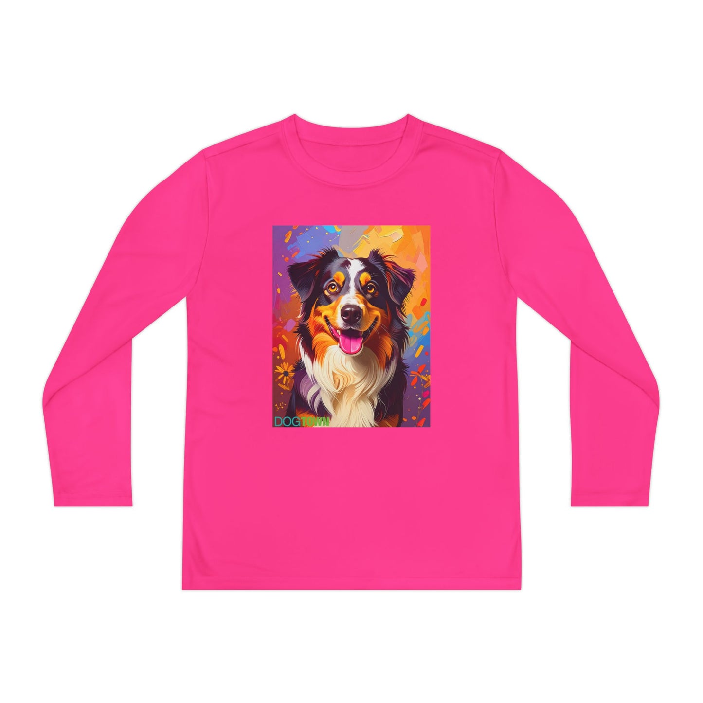 Pup Art Canvas - Kid's Sport Long Sleeve Tee (Australian Shepherd)
