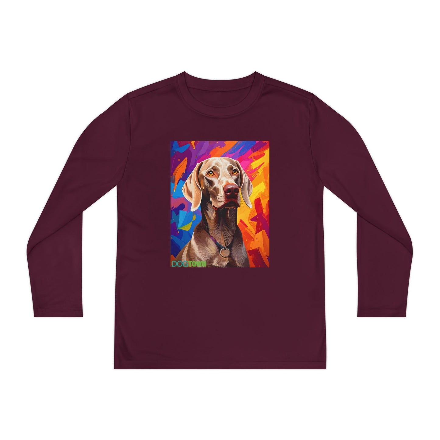 Pup Art Canvas - Kid's Sport Long Sleeve Tee (Weimaraner)