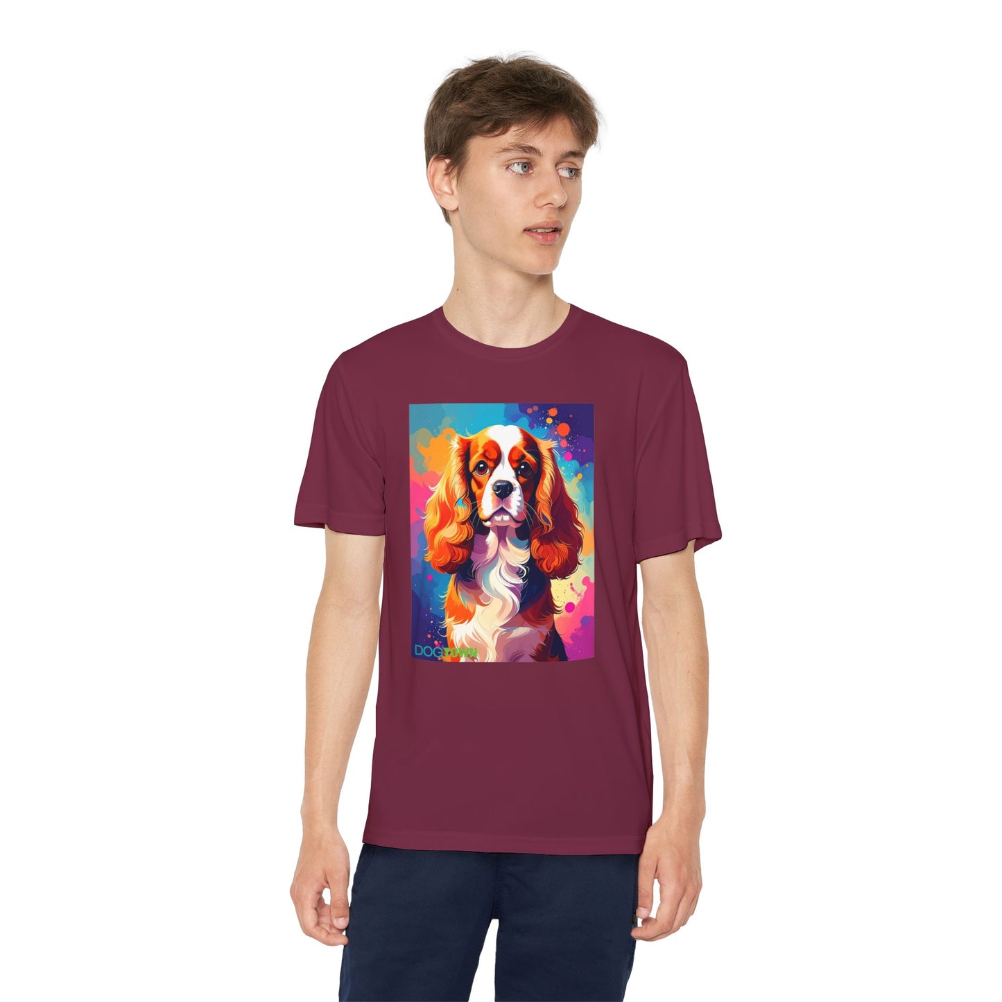 Pup Art Canvas - Kid's Sport Short Sleeve Tee (Cavalier King Charles Spaniel)