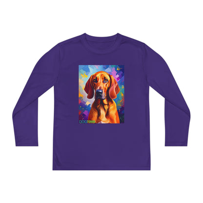 Pup Art Canvas - Kid's Sport Long Sleeve Tee (Redbone Coonhound)