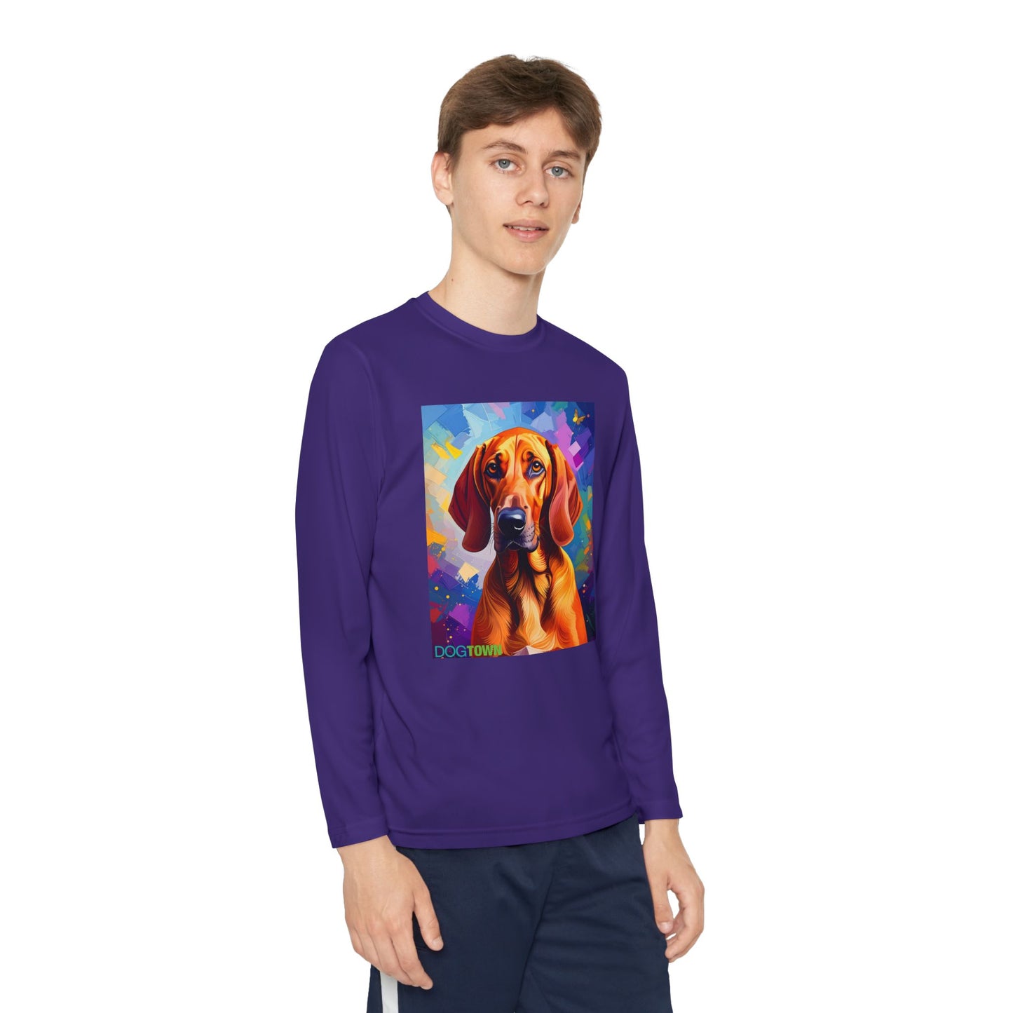 Pup Art Canvas - Kid's Sport Long Sleeve Tee (Redbone Coonhound)