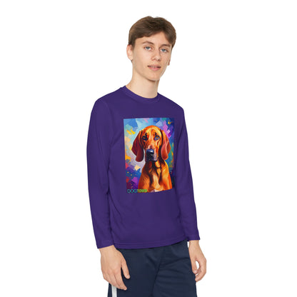 Pup Art Canvas - Kid's Sport Long Sleeve Tee (Redbone Coonhound)