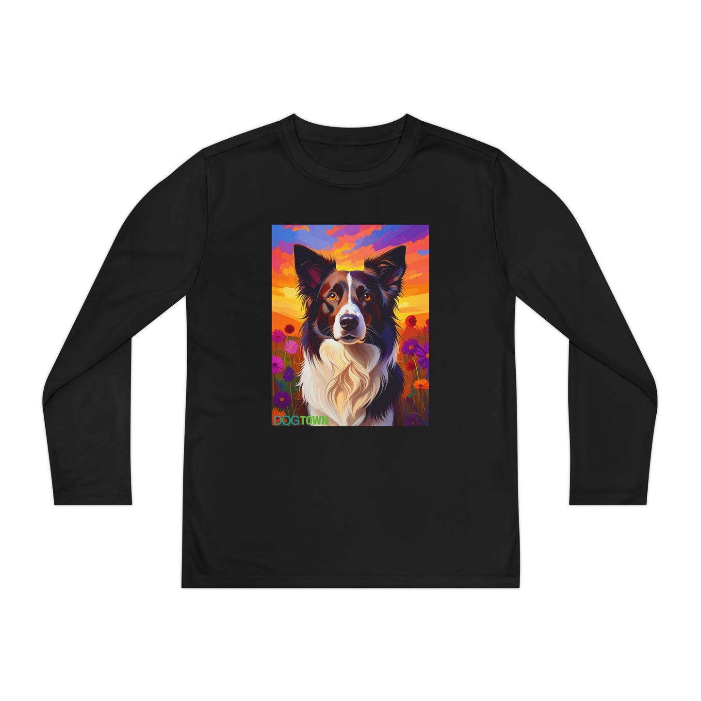 Pup Art Canvas - Kid's Sport Long Sleeve Tee (Border Collie)