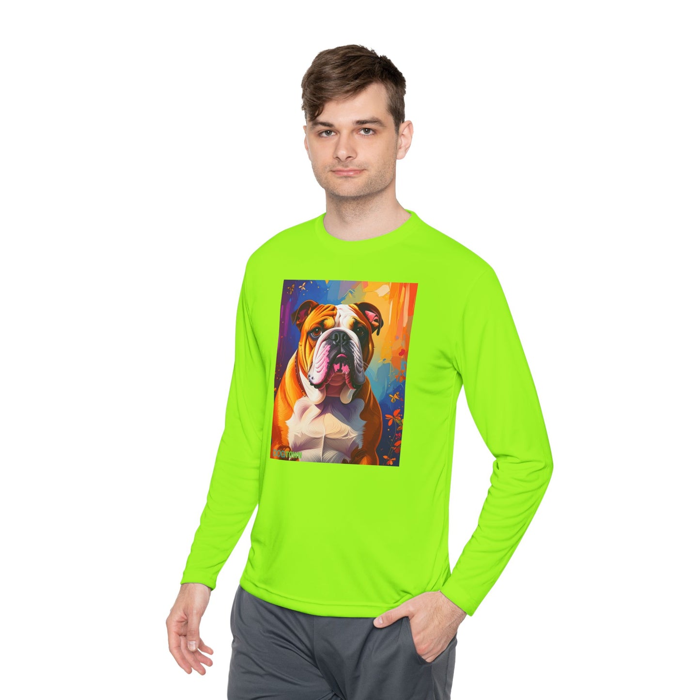 Pup Art Canvas Sport Long Sleeve Tee (English Bulldog)