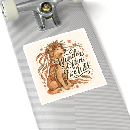 Dogtown Boho Revival "Wander Often, Live Wild" Kiss-Cut Stickers (Golden Retriever)