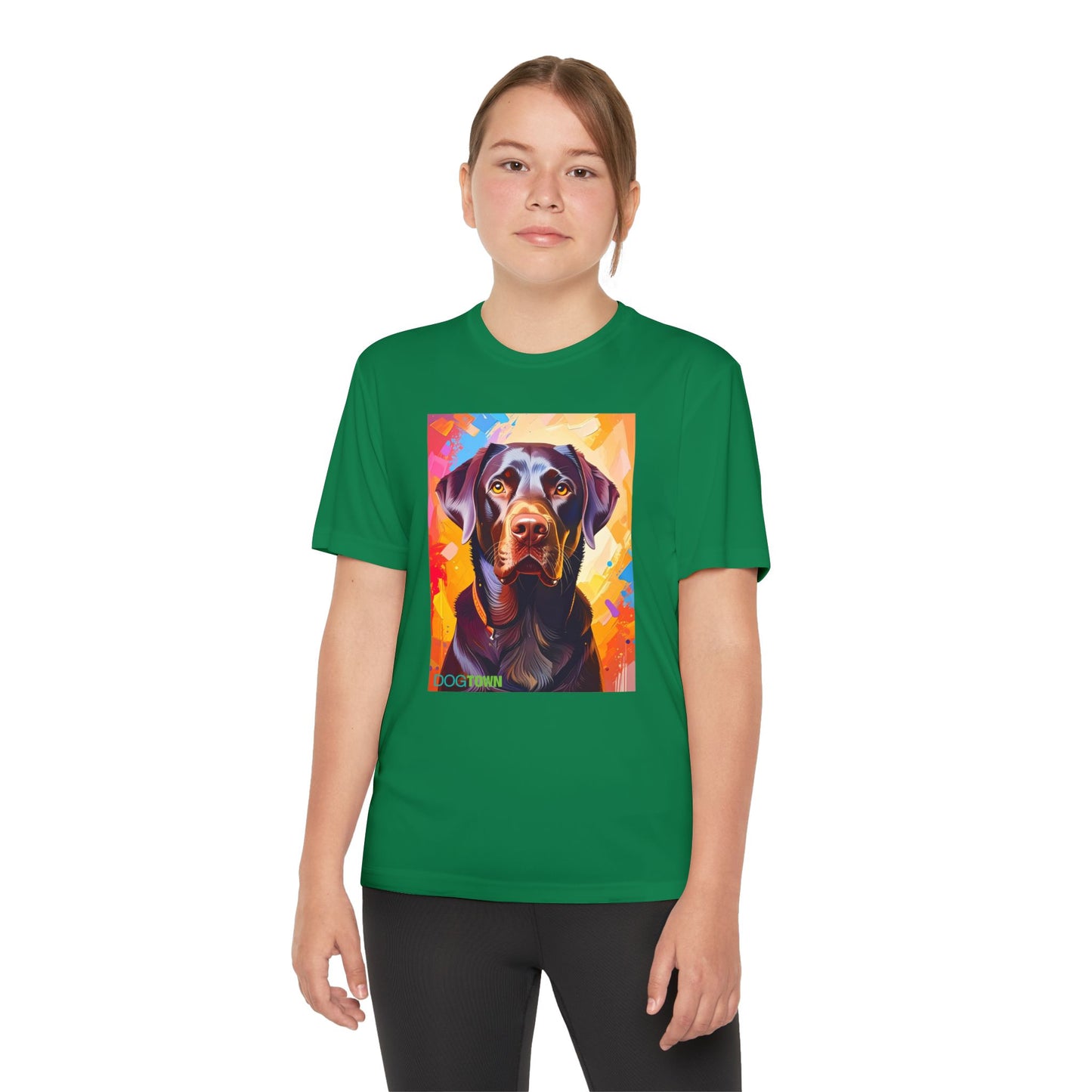 Pup Art Canvas - Kid's Sport Short Sleeve Tee (Chocolate Lab)