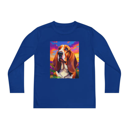 Pup Art Canvas - Kid's Sport Long Sleeve Tee (Basset Hound)