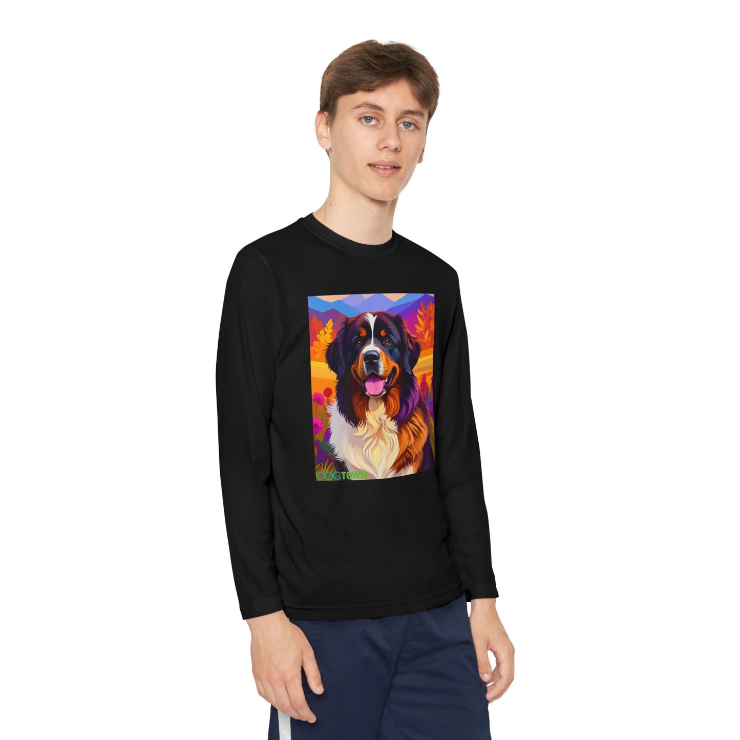 Pup Art Canvas - Kid's Sport Long Sleeve Tee (Bernese Mountain Dog)