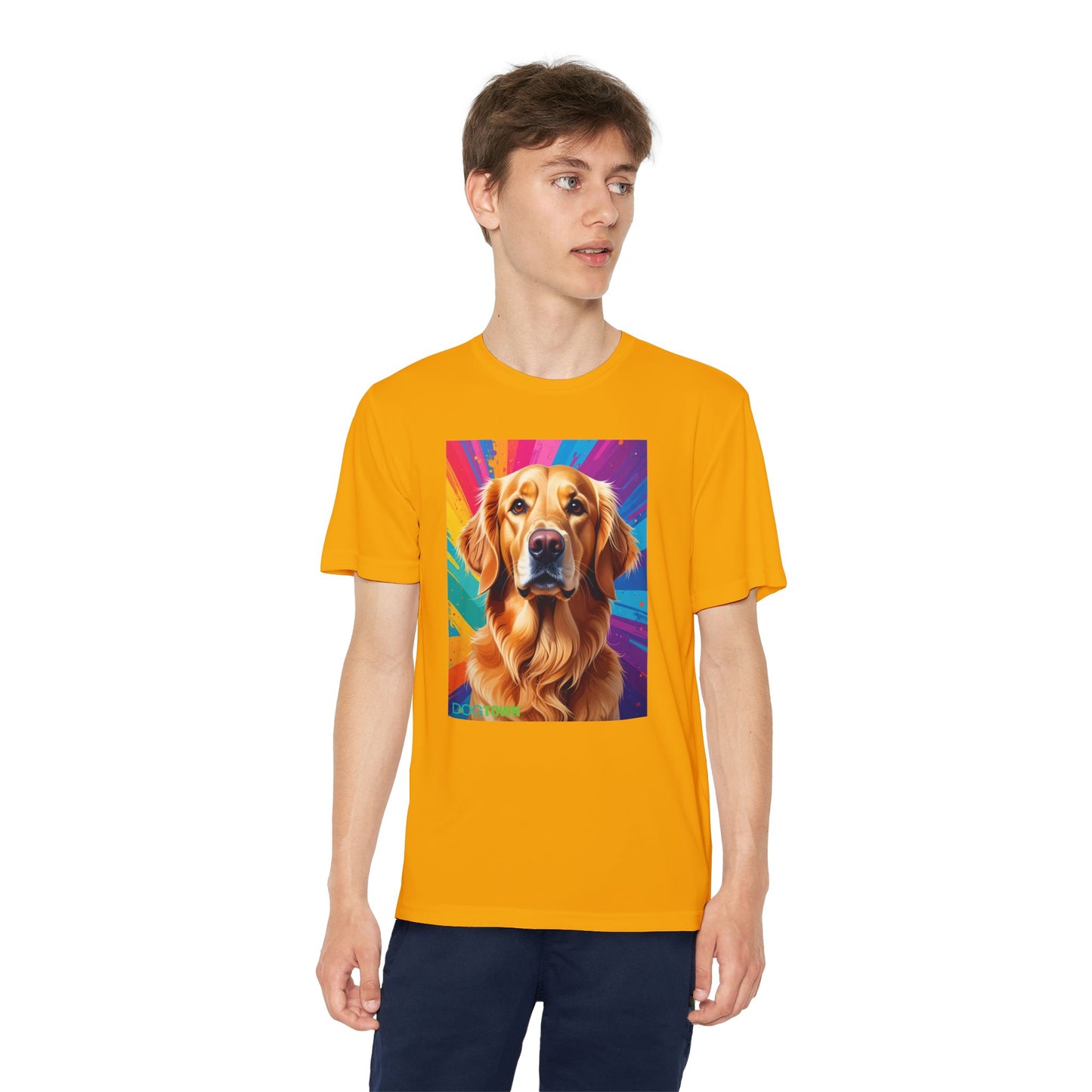 Pup Art Canvas - Kid's Sport Short Sleeve Tee (Golden Retriever)