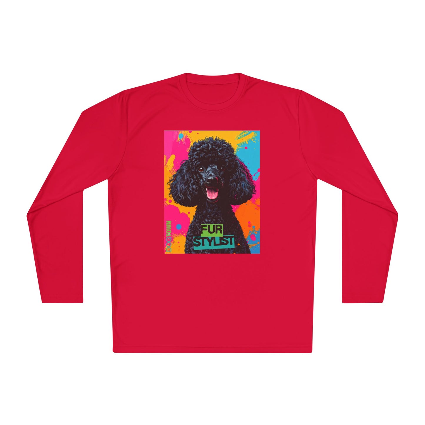 Dogtown Fur Stylist Groomer Long Sleeve Shirt (Colorful with Black Poodle)