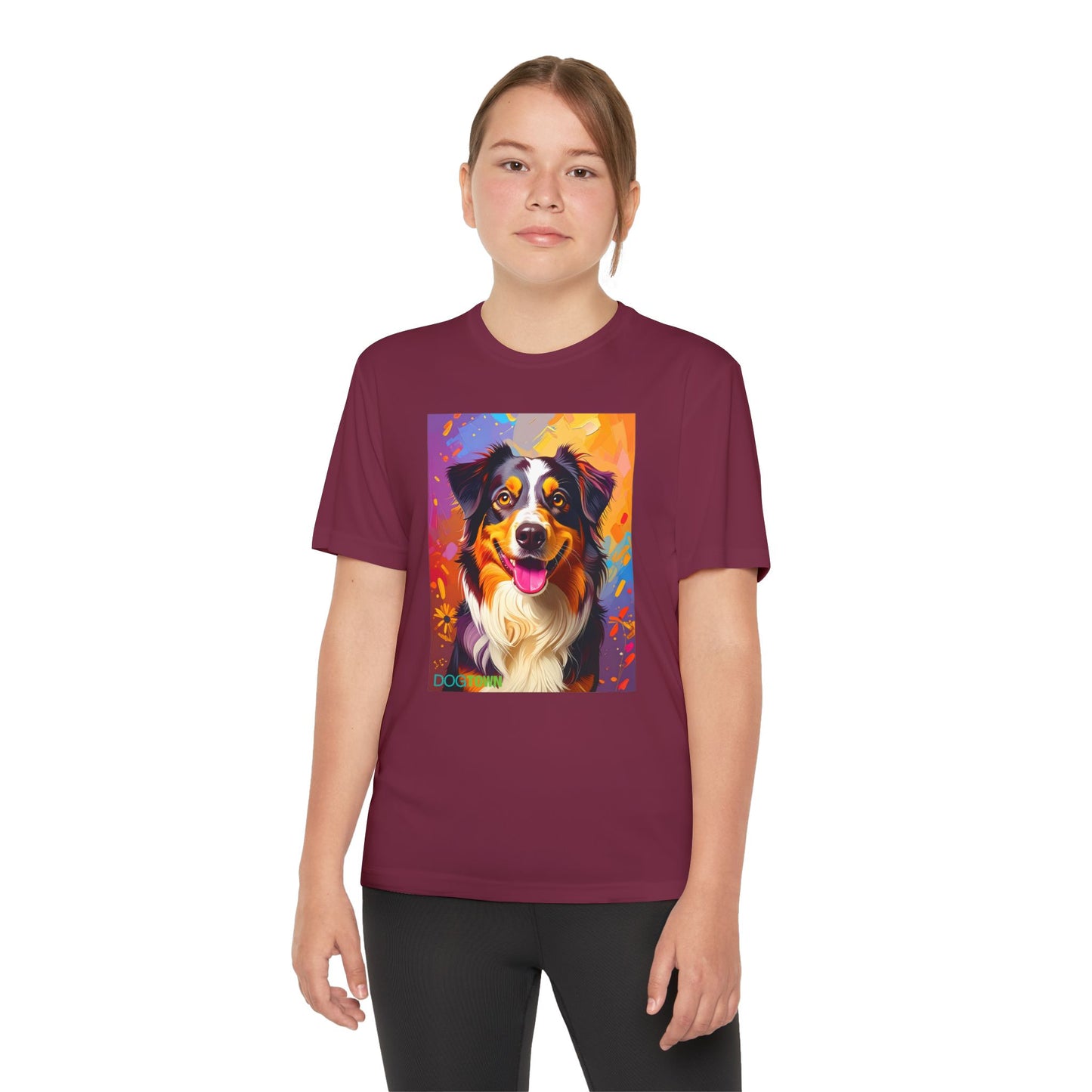 Pup Art Canvas - Kid's Sport Short Sleeve Tee (Australian Shepherd)
