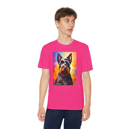 Pup Art Canvas - Kid's Sport Short Sleeve Tee (Scottish Terrier)