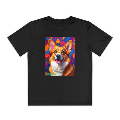 Pup Art Canvas - Kid's Sport Short Sleeve Tee (Corgi)