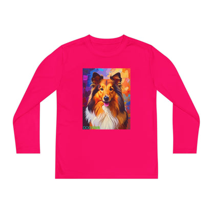 Pup Art Canvas - Kid's Sport Long Sleeve Tee (Sheltie - Shetland Sheepdog)