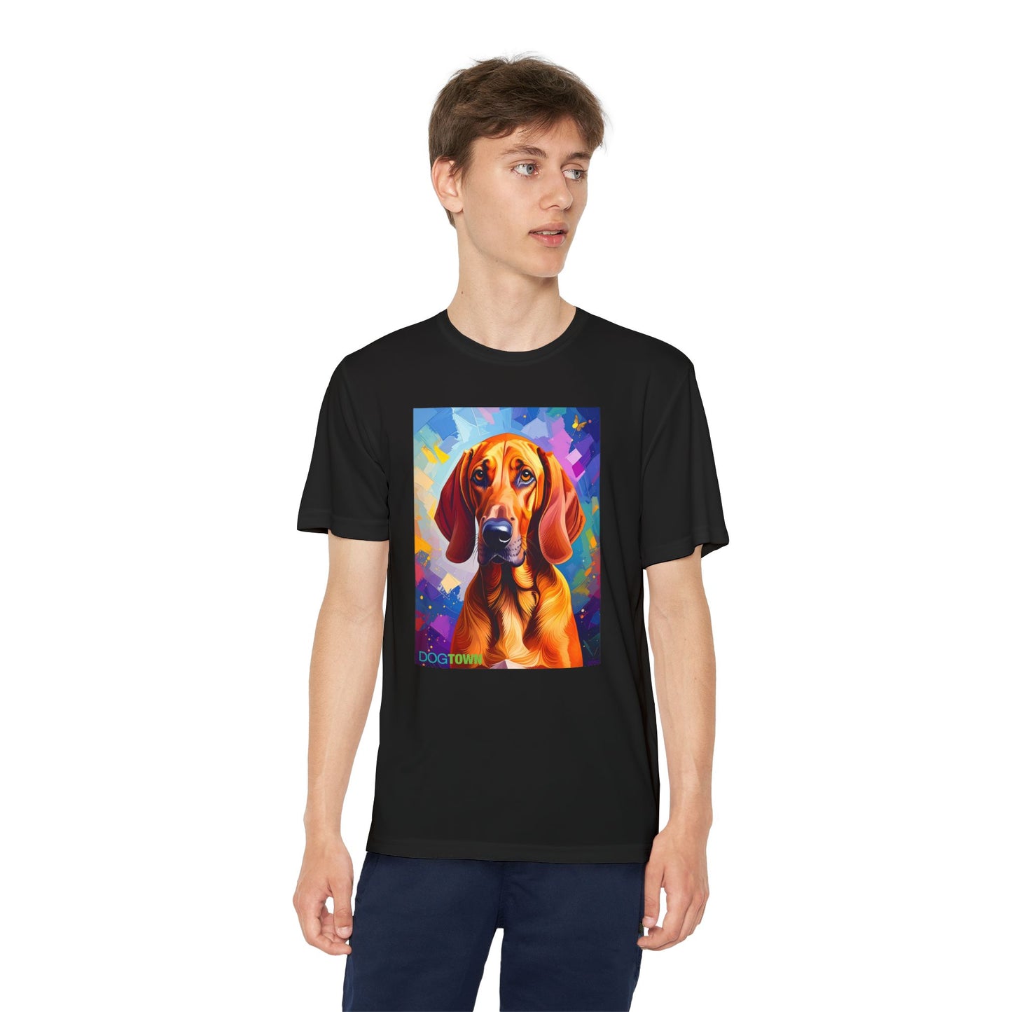 Pup Art Canvas - Kid's Sport Short Sleeve Tee (Redbone Coonhound)