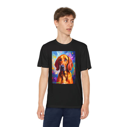Pup Art Canvas - Kid's Sport Short Sleeve Tee (Redbone Coonhound)