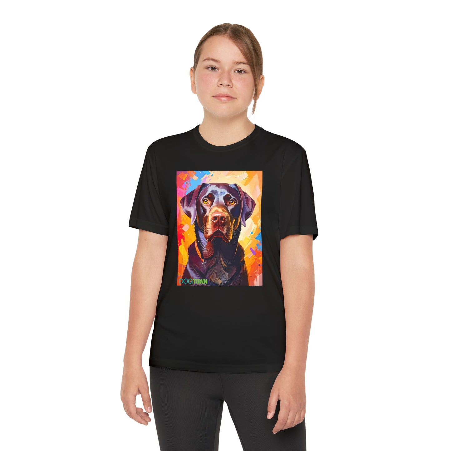 Pup Art Canvas - Kid's Sport Short Sleeve Tee (Chocolate Lab)