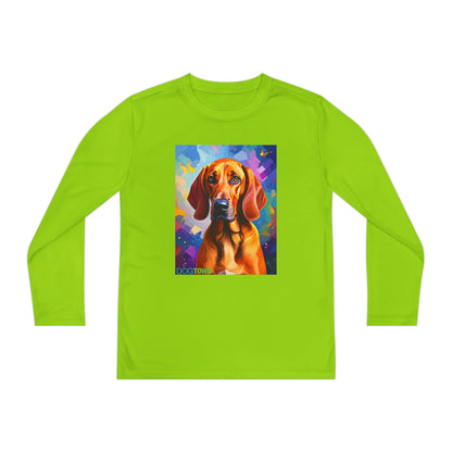Pup Art Canvas - Kid's Sport Long Sleeve Tee (Redbone Coonhound)