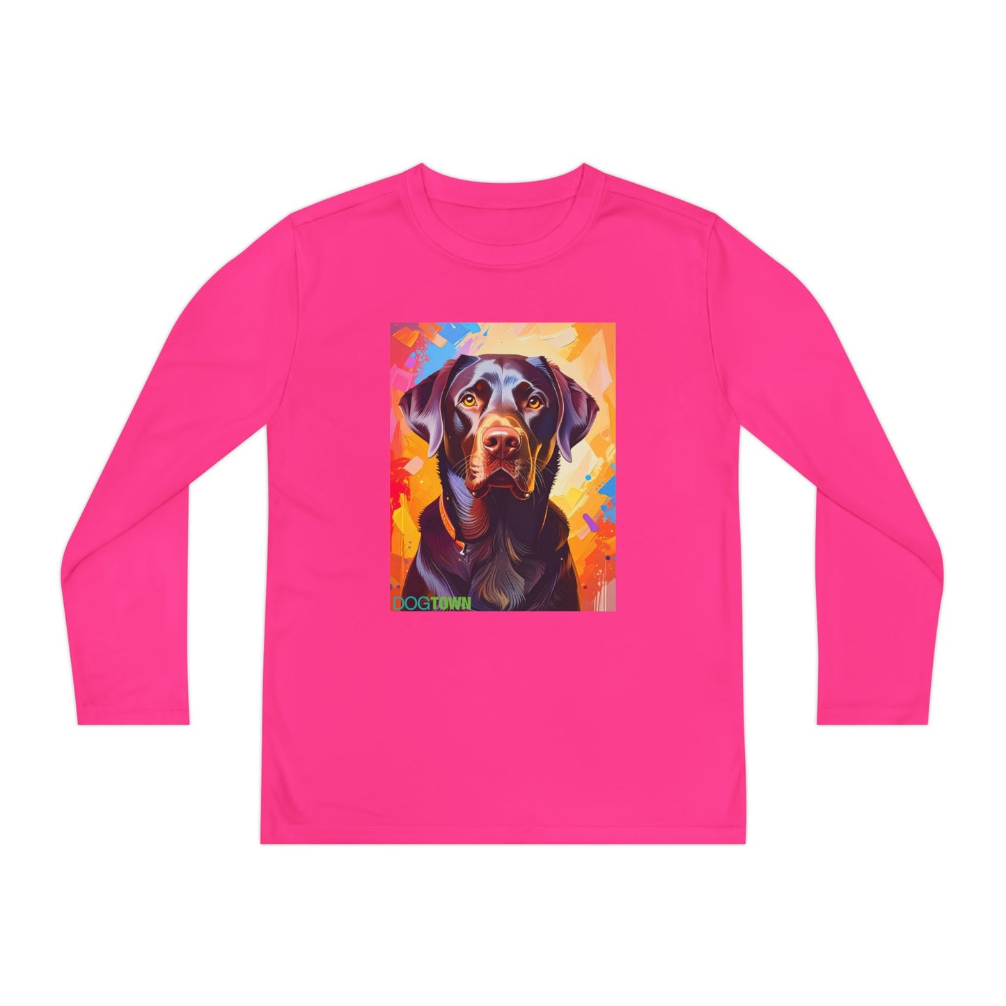 Pup Art Canvas - Kid's Sport Long Sleeve Tee (Chocolate Lab)