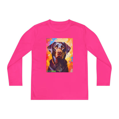 Pup Art Canvas - Kid's Sport Long Sleeve Tee (Chocolate Lab)