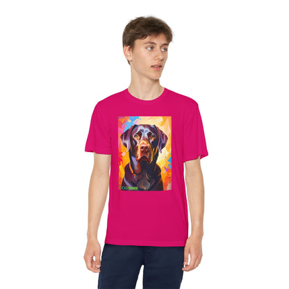 Pup Art Canvas - Kid's Sport Short Sleeve Tee (Chocolate Lab)