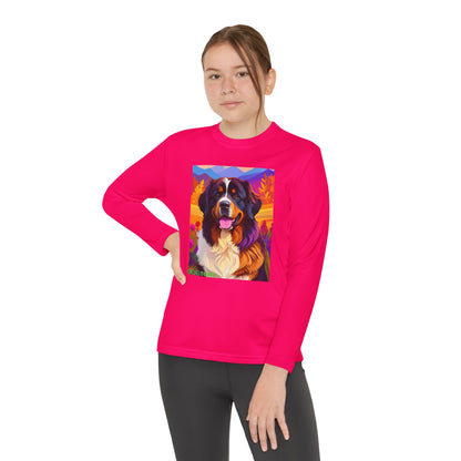 Pup Art Canvas - Kid's Sport Long Sleeve Tee (Bernese Mountain Dog)
