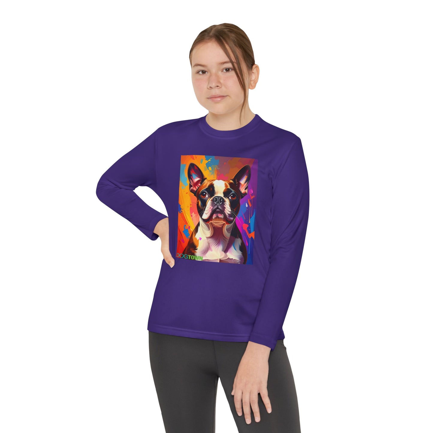 Pup Art Canvas - Kid's Sport Long Sleeve Tee (Boston Terrier)