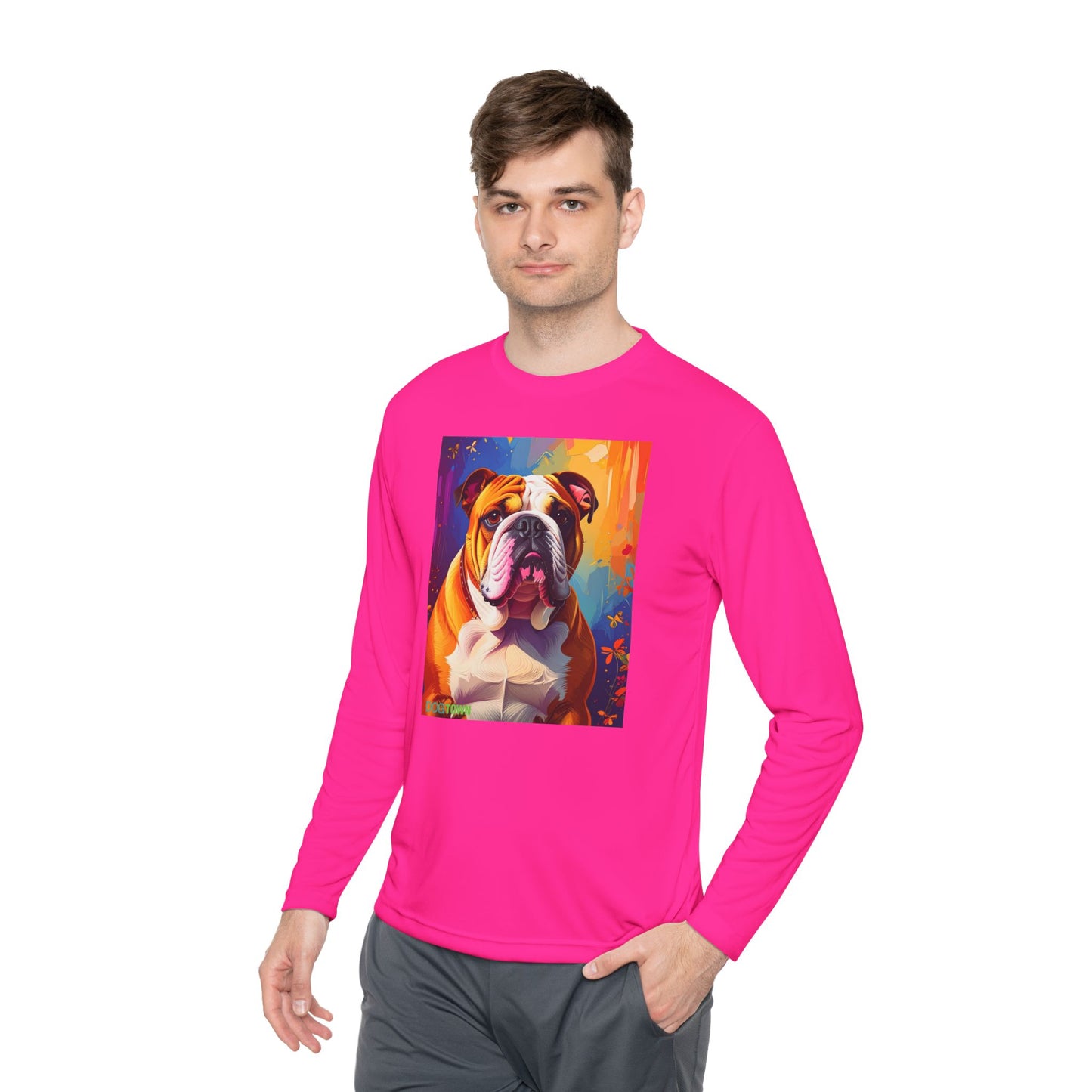 Pup Art Canvas Sport Long Sleeve Tee (English Bulldog)