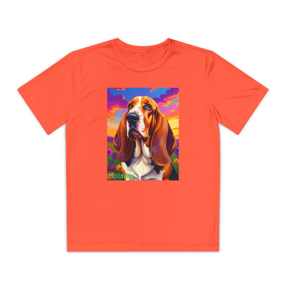 Pup Art Canvas - Kid's Sport Short Sleeve Tee (Basset Hound)