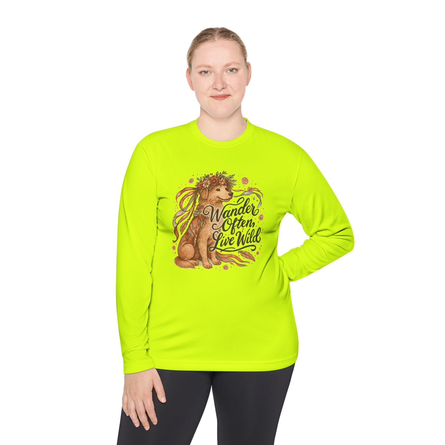 Dogtown Boho Revival "Wander Often, Live Wild" Polyester Sport Long Sleeve Tee (Golden Retriever)