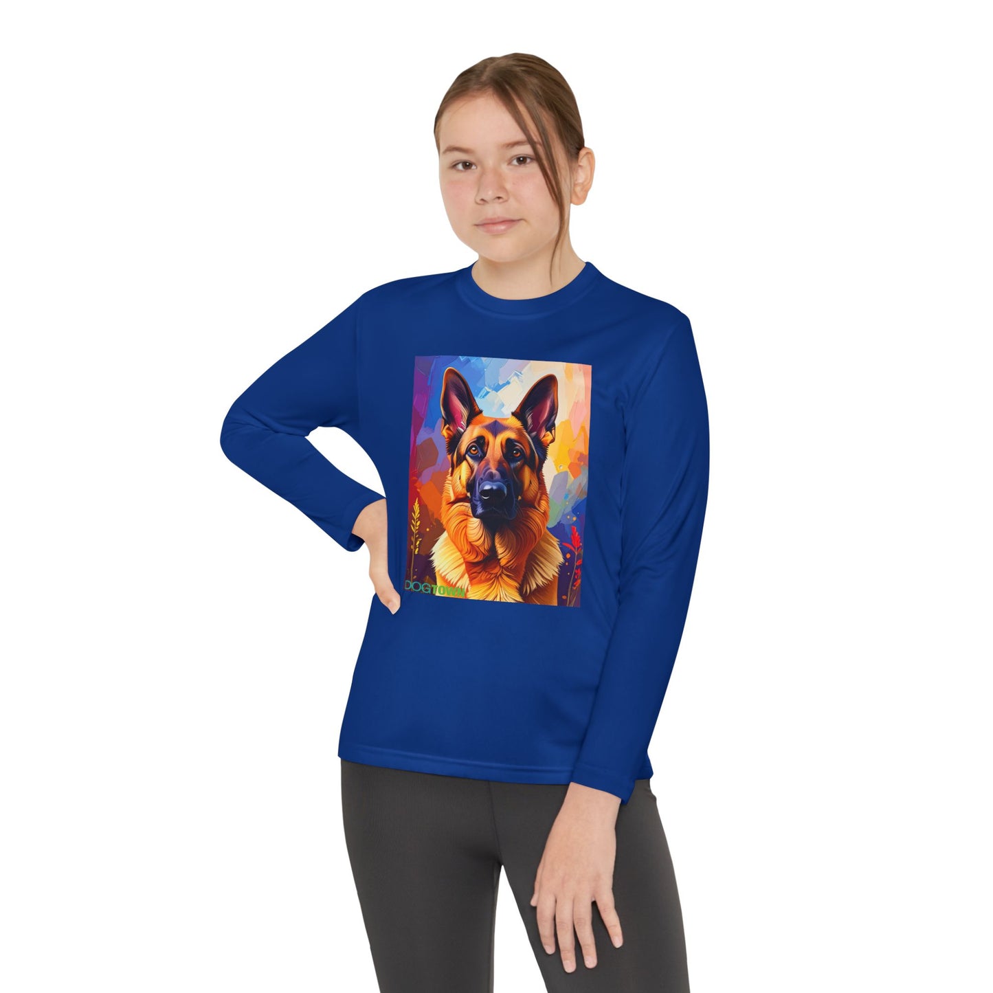 Pup Art Canvas - Kid's Sport Long Sleeve Tee  (German Shepherd)