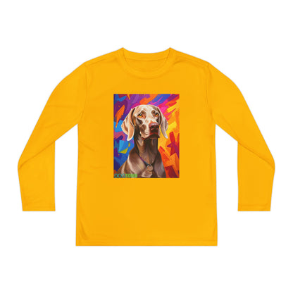 Pup Art Canvas - Kid's Sport Long Sleeve Tee (Weimaraner)