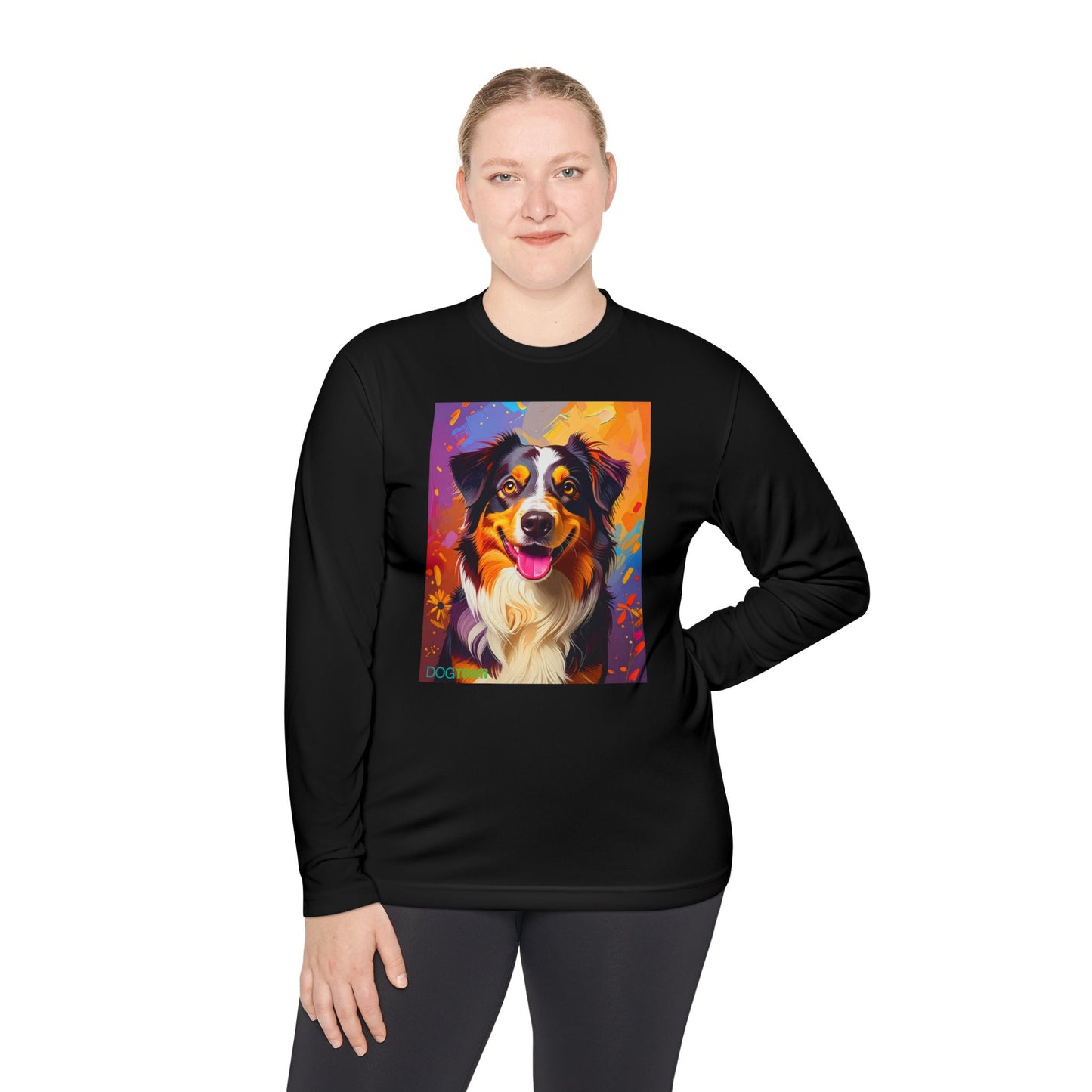 Pup Art Canvas Sport Long Sleeve Tee (Australian Shepherd)