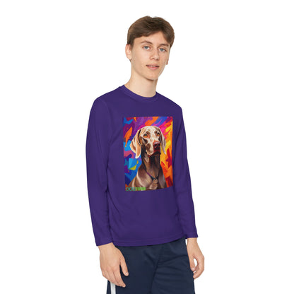 Pup Art Canvas - Kid's Sport Long Sleeve Tee (Weimaraner)