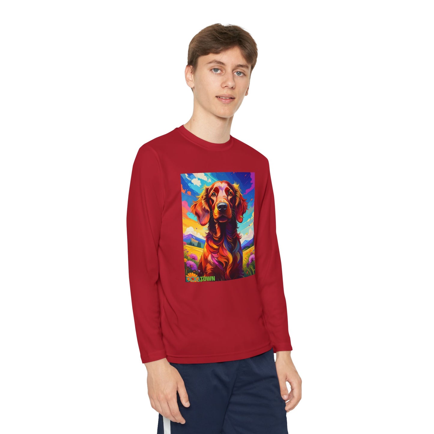 Pup Art Canvas - Kid's Sport Long Sleeve Tee (Irish Setter)