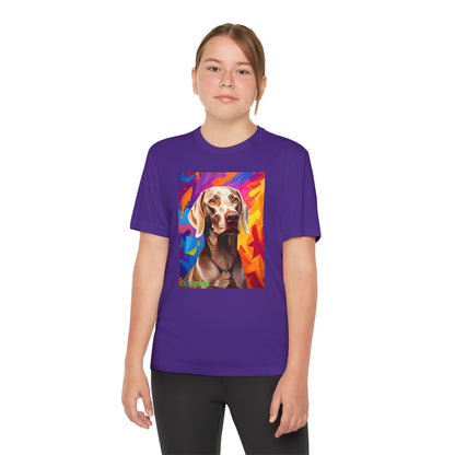 Pup Art Canvas - Kid's Sport Short Sleeve Tee (Weimaraner)