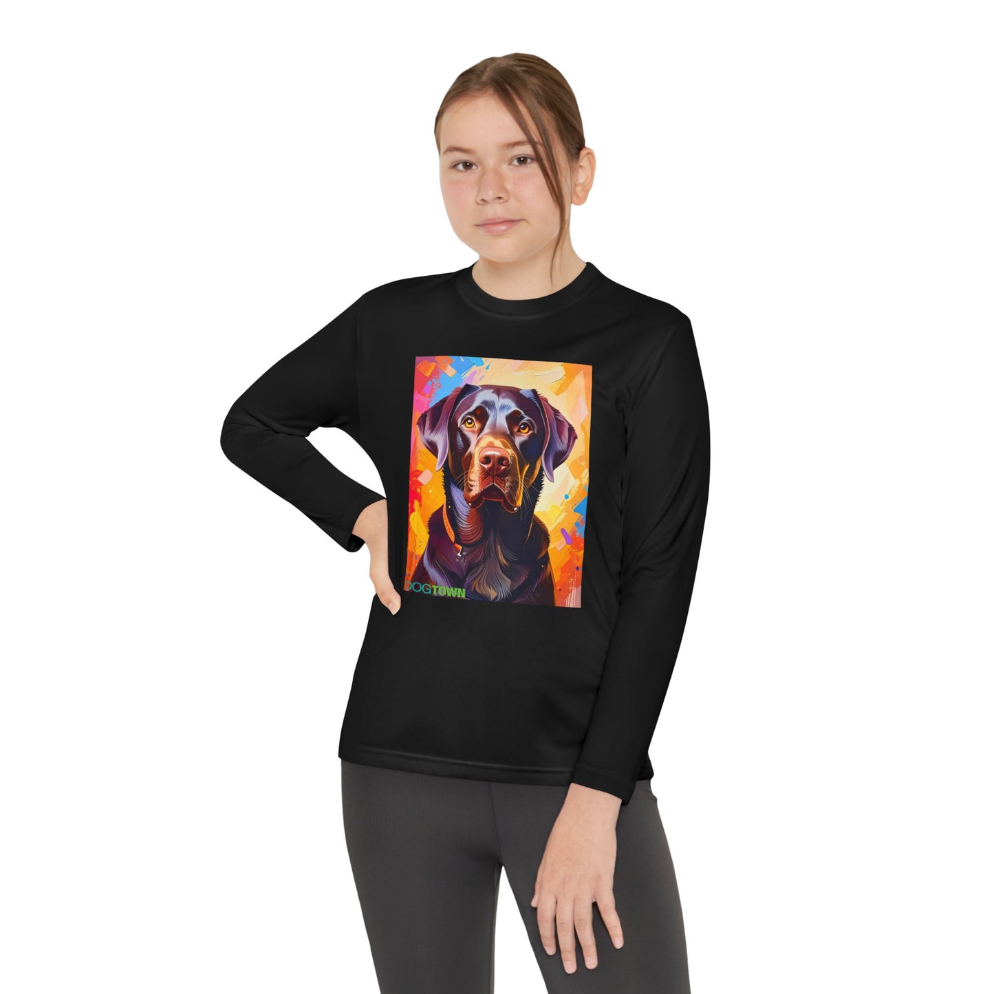 Pup Art Canvas - Kid's Sport Long Sleeve Tee (Chocolate Lab)