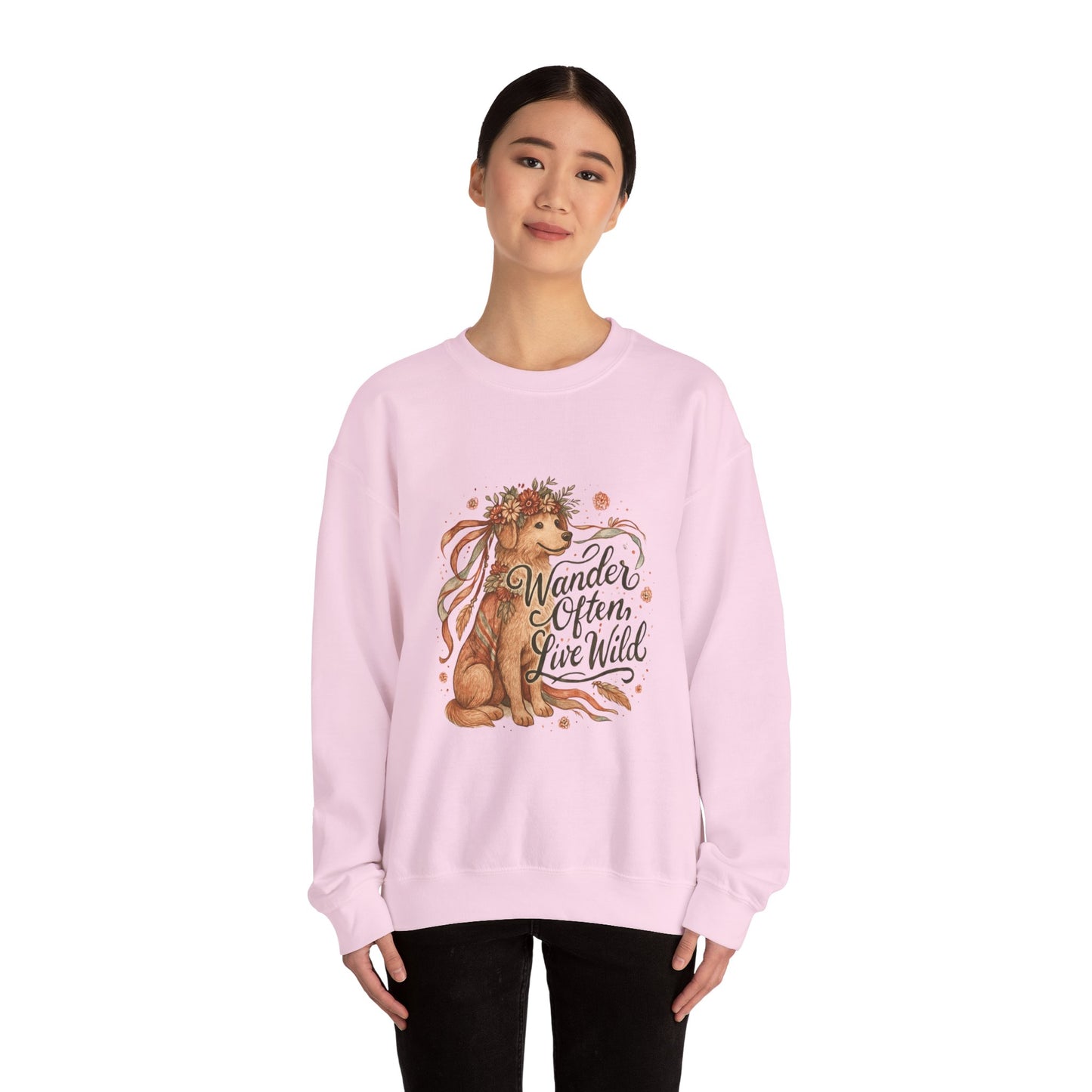 Dogtown Boho Revival Unisex Heavy Blend™ Crewneck Sweatshirt (Golden Retriever)
