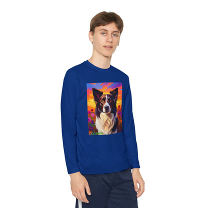 Pup Art Canvas - Kid's Sport Long Sleeve Tee (Border Collie)