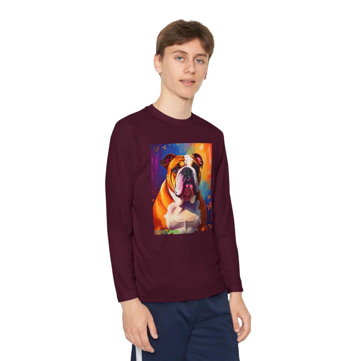 Pup Art Canvas - Kid's Sport Long Sleeve Tee (English Bulldog)
