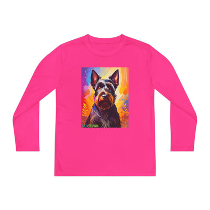 Pup Art Canvas - Kid's Sport Long Sleeve Tee (Scottish Terrier)