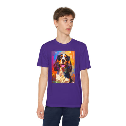 Pup Art Canvas - Kid's Sport Short Sleeve Tee (English Springer Spaniel)
