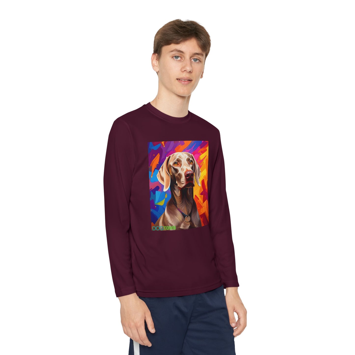 Pup Art Canvas - Kid's Sport Long Sleeve Tee (Weimaraner)