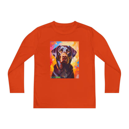 Pup Art Canvas - Kid's Sport Long Sleeve Tee (Chocolate Lab)