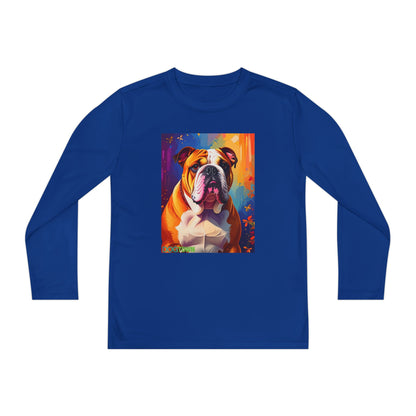 Pup Art Canvas - Kid's Sport Long Sleeve Tee (English Bulldog)