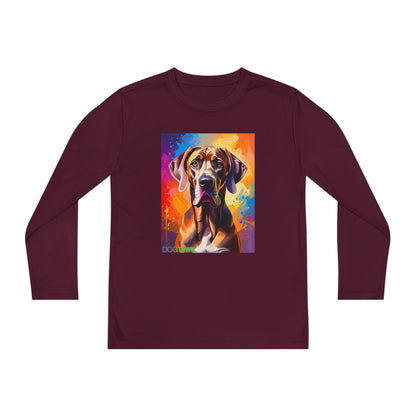 Pup Art Canvas - Kid's Sport Long Sleeve Tee (Great Dane)