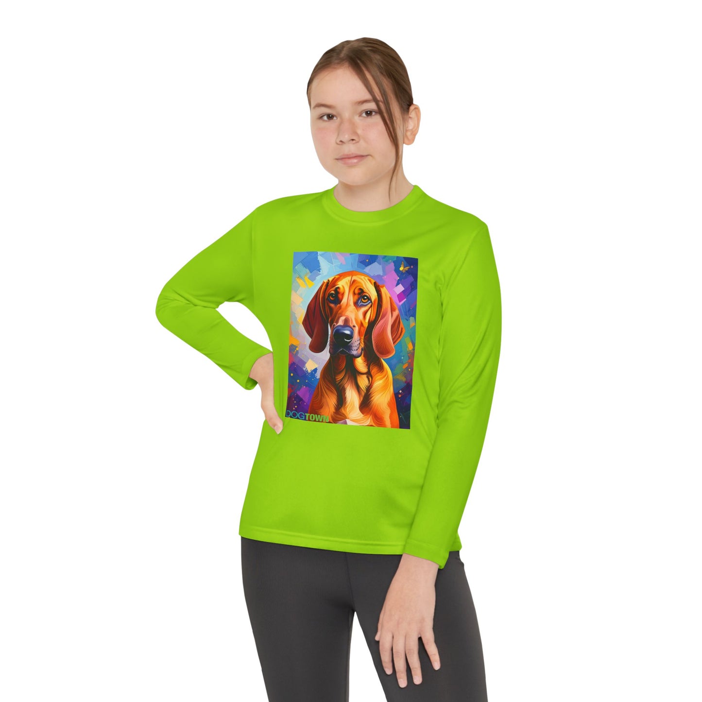 Pup Art Canvas - Kid's Sport Long Sleeve Tee (Redbone Coonhound)