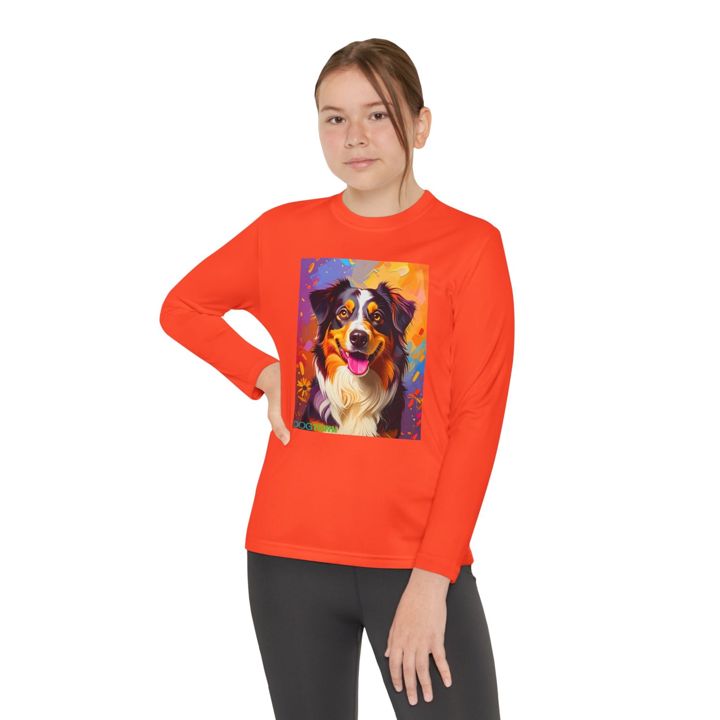 Pup Art Canvas - Kid's Sport Long Sleeve Tee (Australian Shepherd)