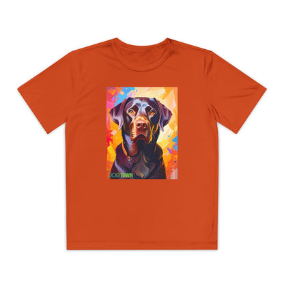 Pup Art Canvas - Kid's Sport Short Sleeve Tee (Chocolate Lab)