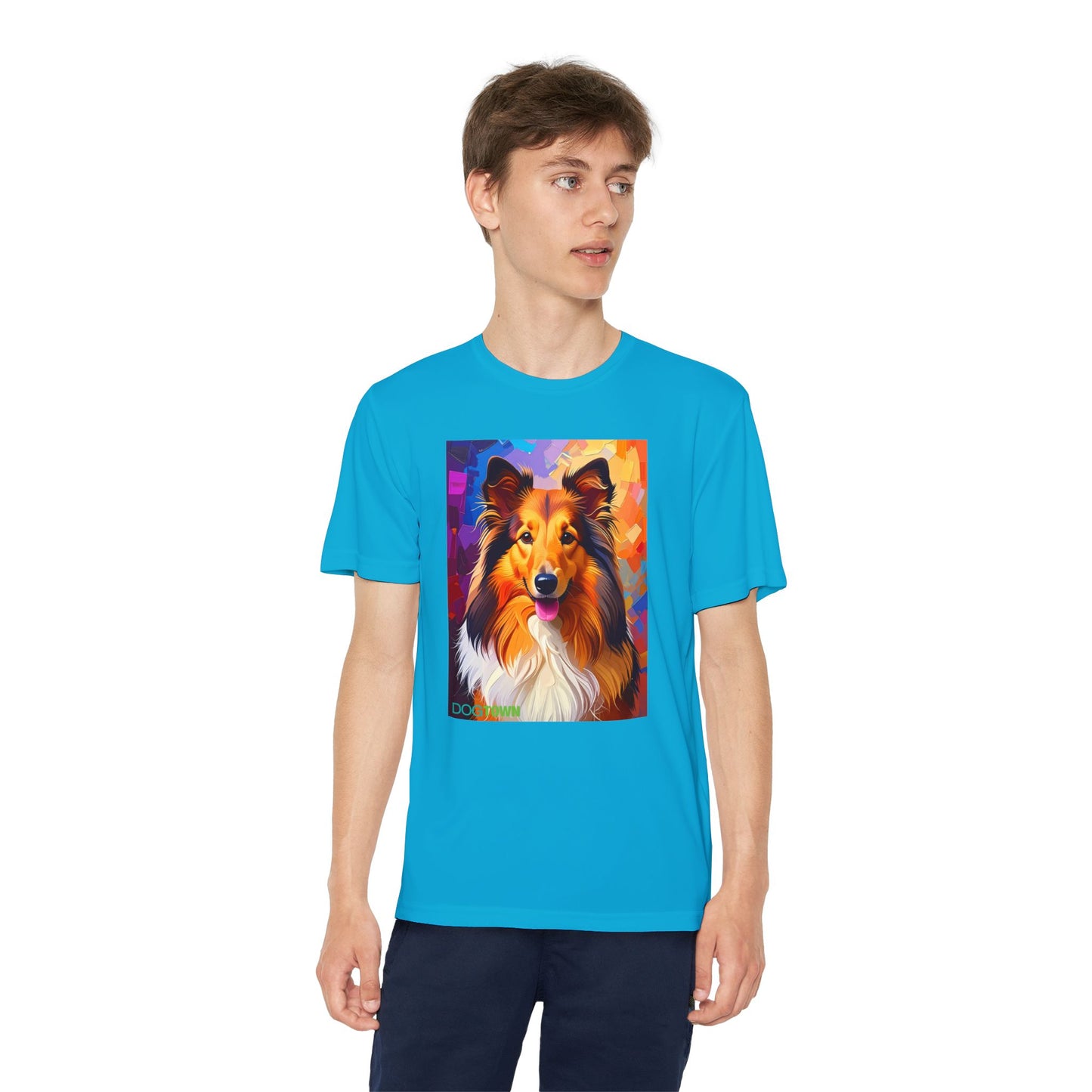 Pup Art Canvas - Kid's Sport Short Sleeve Tee (Sheltie - Shetland Sheepdog)